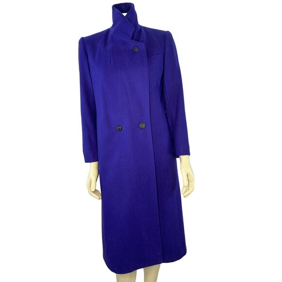 Vintage Adolfo 90s Minimalist Long PUPRLE Wool Coat size 4 petite - Picture 1 of 12